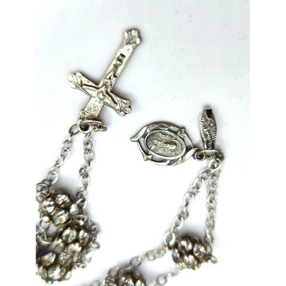 Vintage Chapel Sterling Silver Signed Rosary Bracelet Aurora Borealis Crystal 8" - Picture 4 of 8